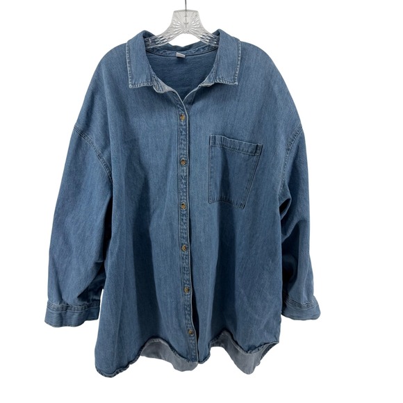 Old Navy Tops - Old Navy Womens 3X Blue Denim Button Down Shirt Oversized Long Sleeve Shacket